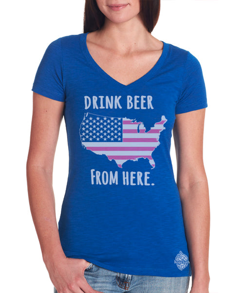 Craft Beer USA- United States- Women's Drink Beer From Here V-neck shirt